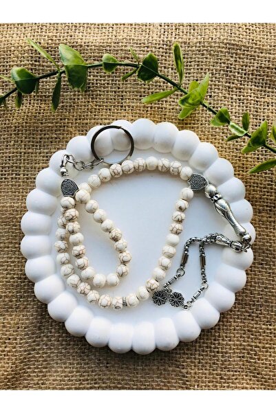 Luba Breloc cu mărgele de rugăciune din piatră naturală Howlite de 8 mm, în c...