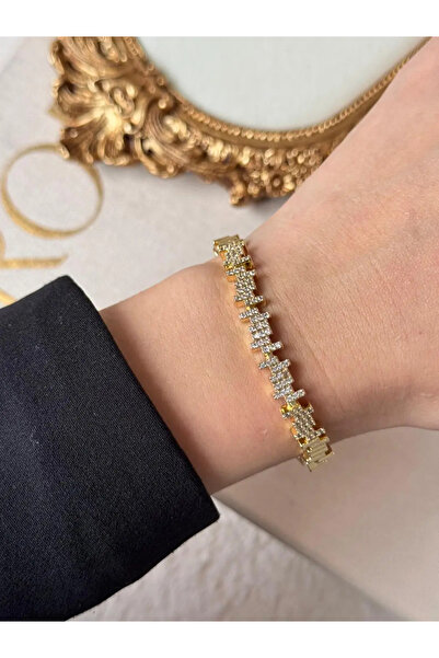 LEROSY CO. Women's Stone-Encrusted Gold Plated Stainless Steel Bracelet Shiny...