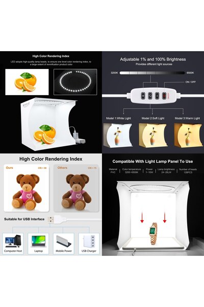 AZT Puluz PU5030 Ring Ledli 31x32cm 6 Fonlu Çantalı Fotograf Ürün Çekim Çadırı Kutusu Light Box