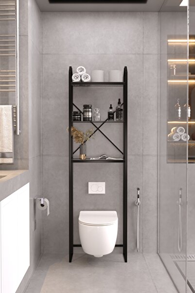 boz concept home Over the Toilet Shelf Metal Black 3-Shelf Decorative Furnitu...