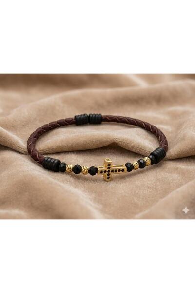 Handmade Luxury Adjustable Bracelet Made of Python Leather and Beads 01