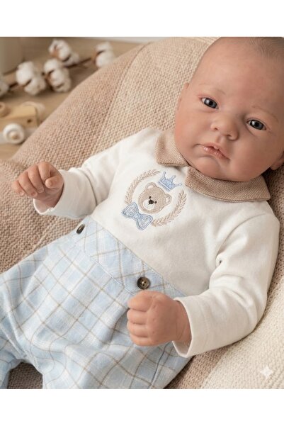 Babydola Baby Boy Romper with Feet Plaid Pattern Peter Pan collar 100% Cotton...