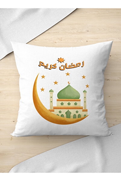 LOWHA Polyester Pillowcase Cushion Cover with Ramadan Kareem and Crescent Design
