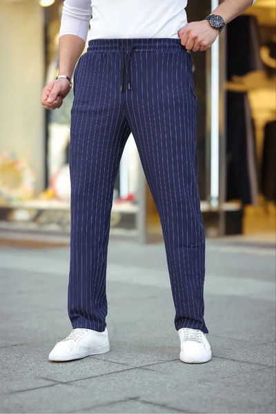 BLACK MODBLACK Ozbay Men's Striped Woven Creepe Jogger Buggy Pants Comfortabl...