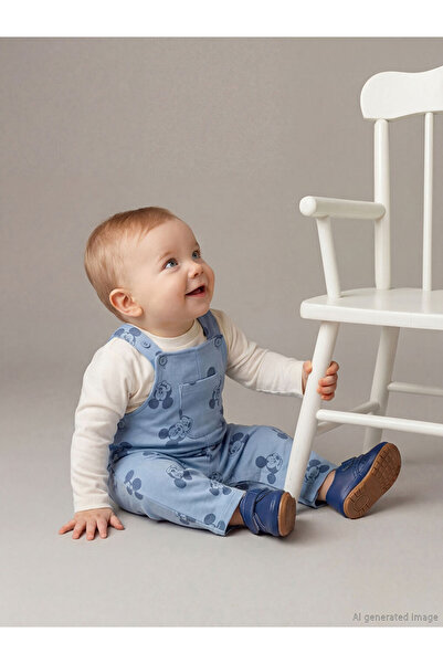 LC Waikiki LCW baby Ekru Mickey Mouse Baskılı Erkek Bebek Salopet Ve Tişört