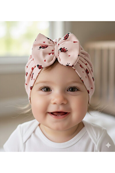 Laria Küçük Tatlı Baskılar Fiyonklu Bebek Çift Kat Bone