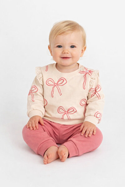 MixMax Bebe Baby Girl Ribbon Patterned Long Sleeve Bottom Top Transitional Ba...