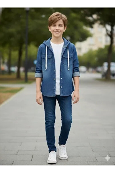 BLACK MODBLACK Ozbay 5-9 Years Old Boys' Hooded Denim Jacket Blue 1152714
