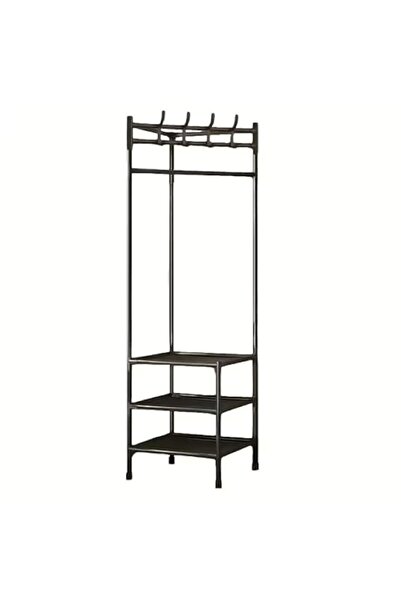 TrendyLux Corner clothes rack – 3 shelves + 4 double hooks, black bathroom/dr...