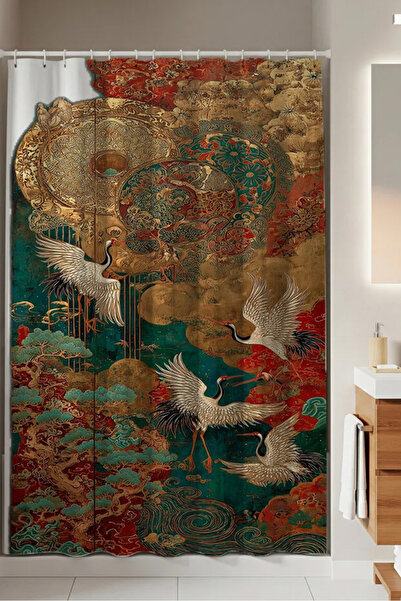 PrintiesPlus Dekoratif Etnik Desenler Duş Perdesi 1x160x200 Banyo Perdesi TAB...