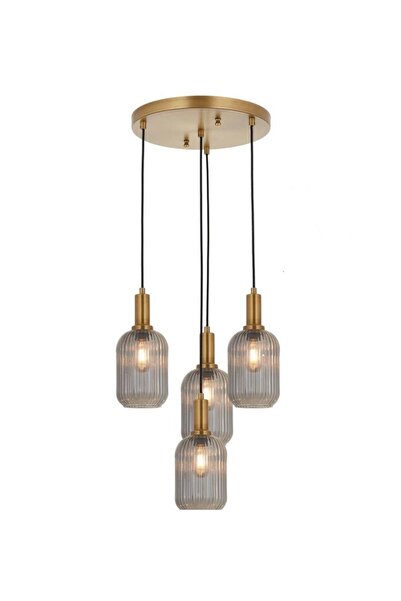 Rsylight Retro Metal Eskitme kaplama Bal Opal Camlı 4 Lü Dekoratif Sarkıt Avize
