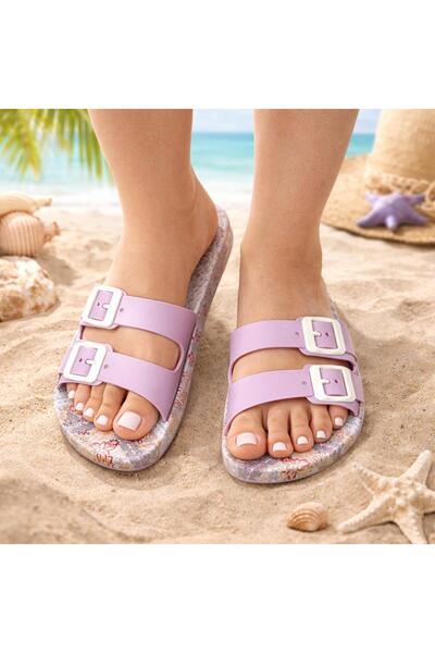 PUREFY Gzr Non-Slip Sole Buckle-Look Eva Sole Lilac Soft Flexible Women's Sli...