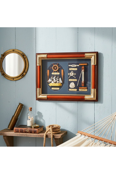 Livava Nautical Themed Decorative Wall Panel with Wooden Frame, Ship & Nautic...