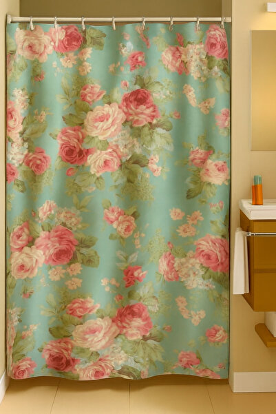 PrintiesPlus Dekoratif Pastel Tonda Güller Duş Perdesi 1x160x200 Banyo Perdes...