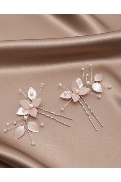 Mirnova Pearl Hairpin -Bridal Hairpin - Double Bridal Hairpin - Bridal Crown - Hair Accessory(Pink)
