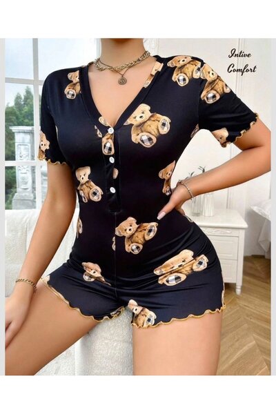 İntive Lingerie Intive Comfort Cute Jumpsuit Nightgown with Button Front, Sho...