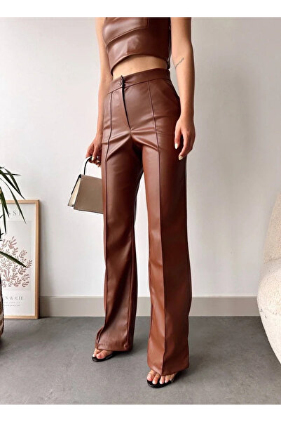 BLACK MODBLACK Ozbay Leather P Palazzo Pants Brown Hf 1152714