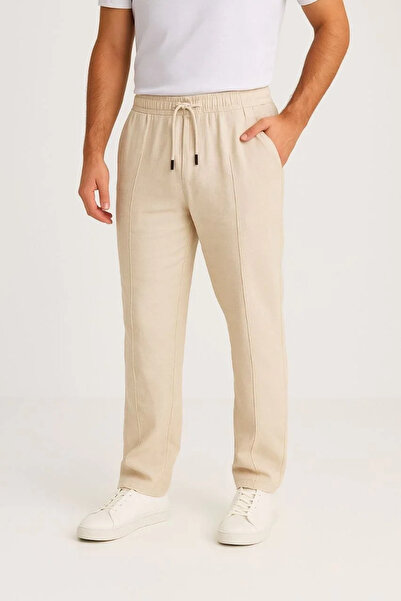 BLACK MODBLACK Ozbay Men's Linen Pants – with Pockets, Elastic Waist and Lace...