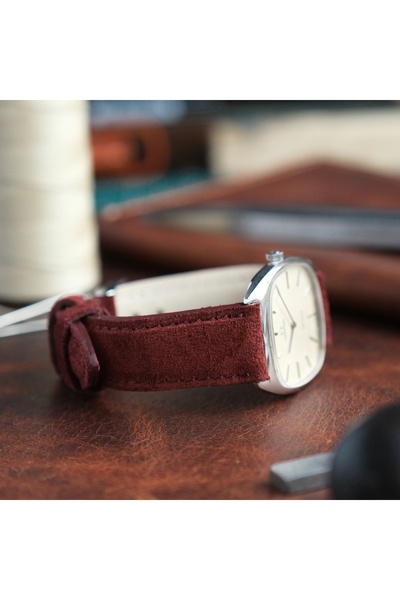 Yaydan Deri Aksesuar 22mm bordo süet deri saat kordonu