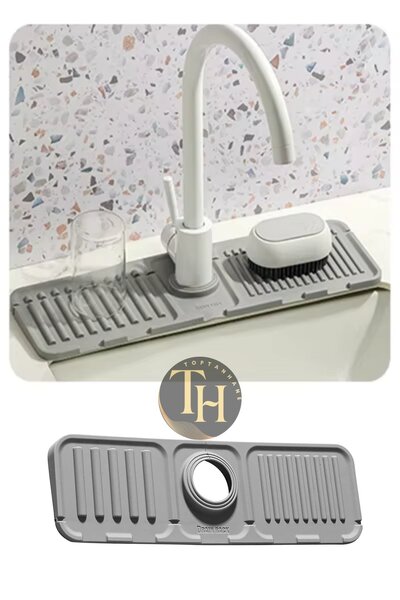 Toptanhane Kitchen Bathroom Sink Edge Silicone Mat Gray Color Anti-Splash Cou...