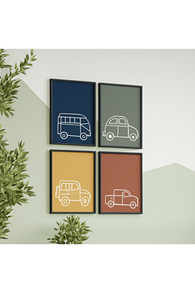 NT Handmade Set de pictură murală din MDF cu imprimare UV, cu model auto, 4 p...