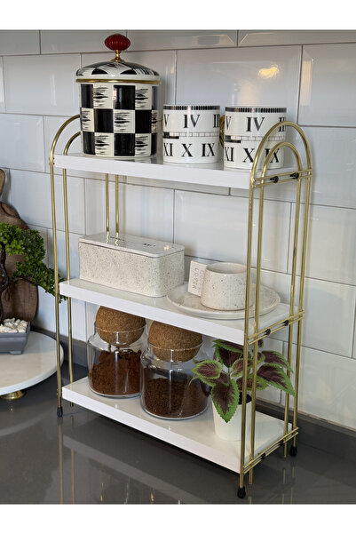 Halemfa ÜÇLÜ OVAL RAF Mutfak Raf GOLD Tezgah Üstü Raf Kahve Köşesi Raf Banyo ...