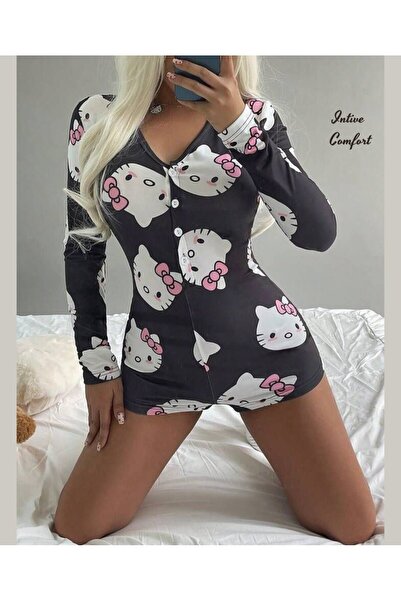 İntive Lingerie Intive Comfort Buttoned Front Shorts Cute Jumpsuit Nightgown ...