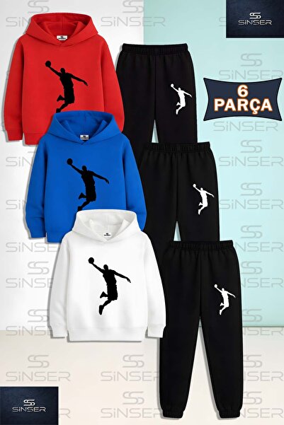 SS SİNSER Çocuk Unısex "BASKET ADAM SIYAH" 3LU Kapşolu Eşofman Takımı