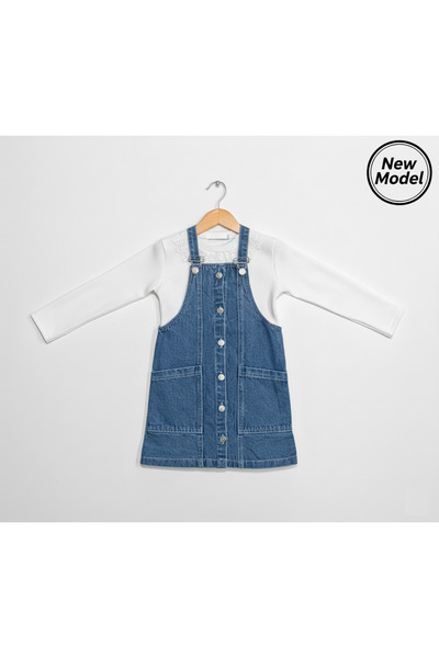 GİRL EMELY Girl's Trend Denim Jeans Gilet and Corded Fabric Combed Cotton Blo...