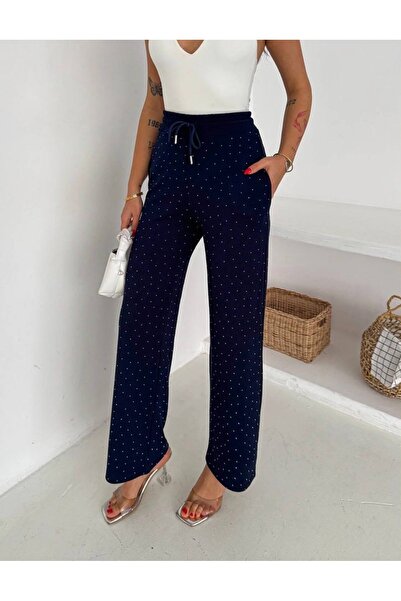 MODA CESE بنطلون واسع الساق من قماش المودال مع أربطة عند الخصر