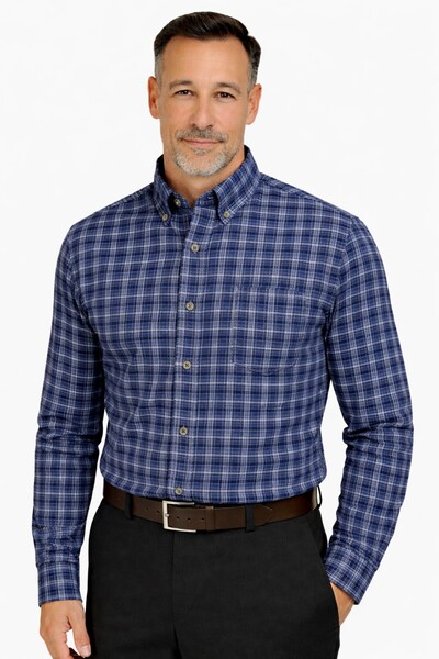 BURSPA Comfortable Cut Striped Checked Winter Men's Dad Shirt