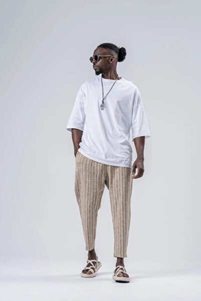 Yasmy Collection Men's Camel Zigzag Patterned Drawstring Waist Straight Cut P...