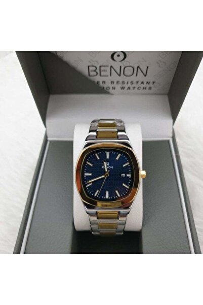 benon Men's Wristwatch Steel Waterproof Modern with High Quality Silver and G...
