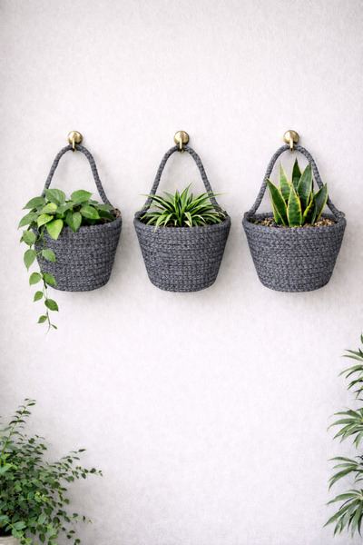 ÖRGÜM Basket 3-Piece Mini Decorative Cobalt Organizer 12X10 cm (Plants and Ha...