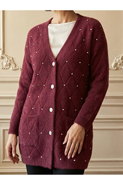 TİRİTEK Tri̇ko Stoned Soft Knit Cardigan / Burgundy
