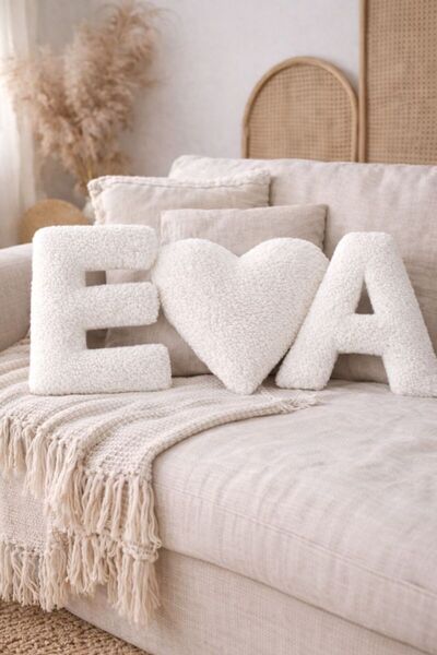 Cherry Bloom Cotton Sevgililer Günü Hediye 2'li Harf ve Kalp Yastık 25 cm