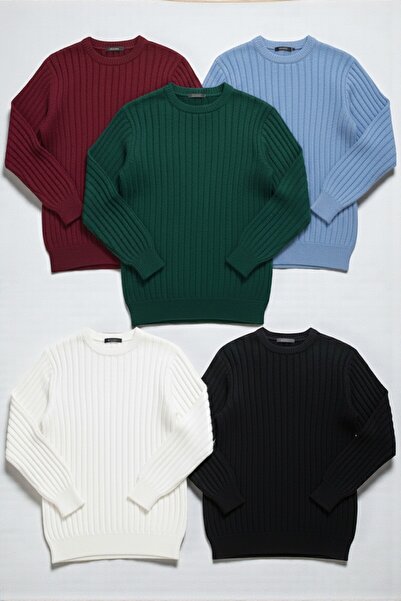 Gameyal 5-Piece Men's Winter Knitwear Sweater Set - Crew Neck, Corded Fabric ...