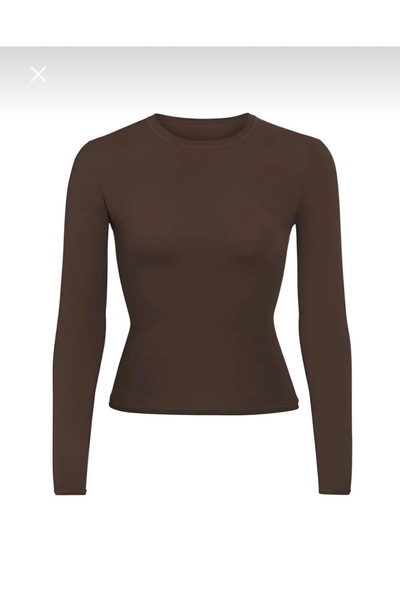 SEWANO بدلة فيسكوز بياقة دائرية وتصميم متشابك بلون بني غامق