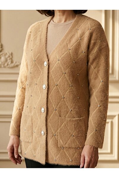 tiriTEK TRİKO Tri̇ko Stoned Soft Knitwear Cardigan / Camel