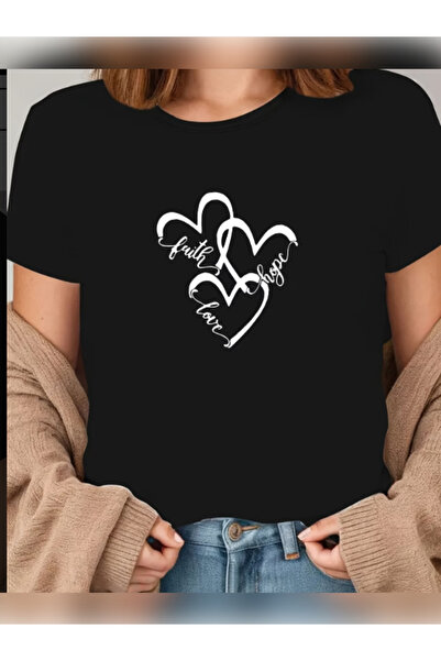 TİMİSİVA Μπλουζάκι Unisex oversized 3KALP με τύπωμα με κοντό μανίκι ΜΑΥΡΟ