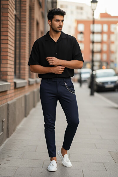 dehaine Men's casual pants, slim fit, black, B1734