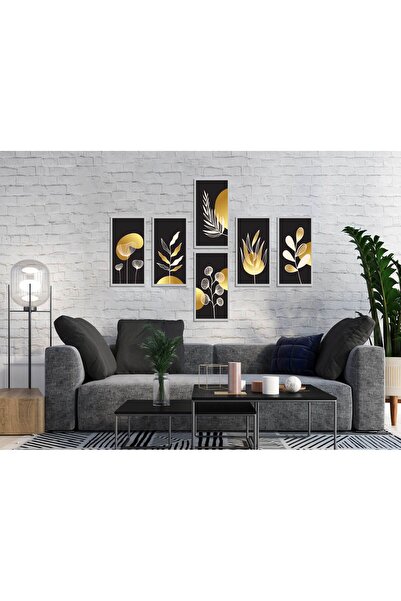 M&H Quality Σετ 6 τεμαχίων Μινιμαλιστικών Βοτανικών Πίνακων Μαύρου Χρυσού – Μ...
