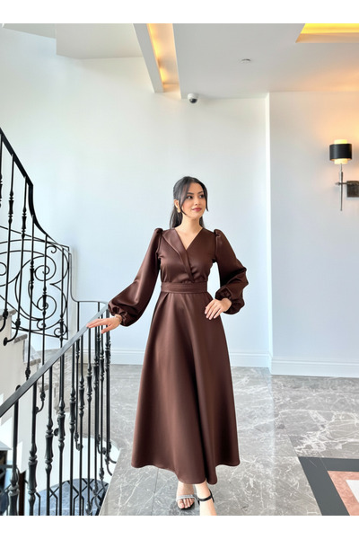 NURGENC Helen Acı Kahve Kloş Etek Elbise