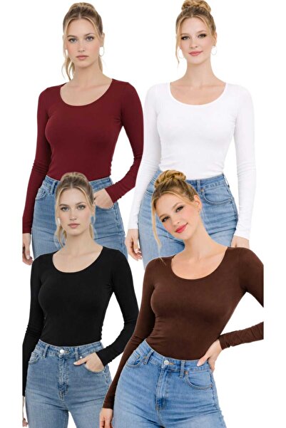 MODARENGİN بلوزة نسائية بأكمام طويلة وياقة راقصة الباليه - تصميم أنيق للاستخد...