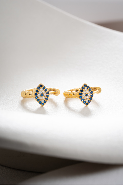 Two Arts Kadın 925 Ayar Gümüş Nazar Boncuklu Küpe | 14 Ayar Altın Kaplama