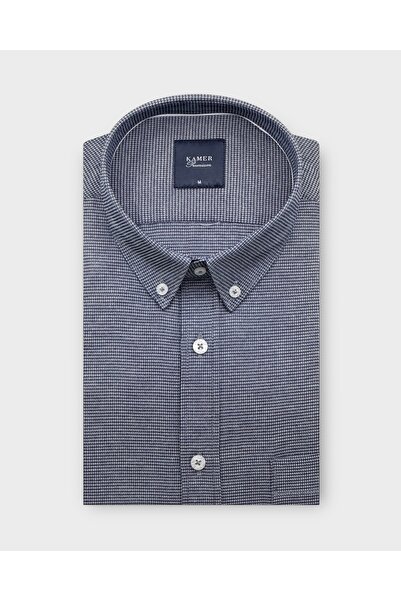 KAMER Regular Fit Long Sleeve Button-Up Collar Dobby Dark Grey Shirt 4074kg