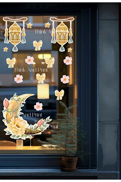 Think And Print Ramazan Ayı Temalı Cam Duvar Süsü Sticker Seti Ay Yıldız Kurd...