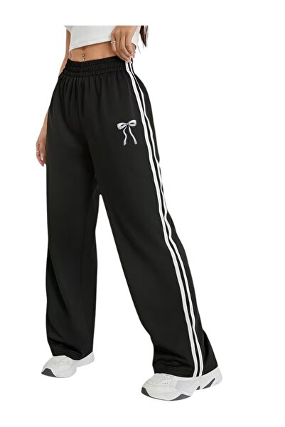 Karatopak Γυναικείο φαρδύ παντελόνι φόρμας με στάμπα κορδέλας και διπλή ρίγα