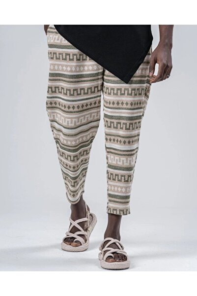 Yasmy Collection Men's Biscuit Khaki Pattern Waist Rope Tie-Up Straight Cut P...