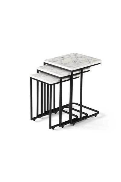 gökçem Zigon Sehpa 3'lü Tekerlekli Metal Ayaklı Yan Sehpa